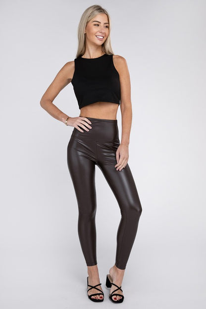 Chic Fitted High Rise Faux Leather Leggings