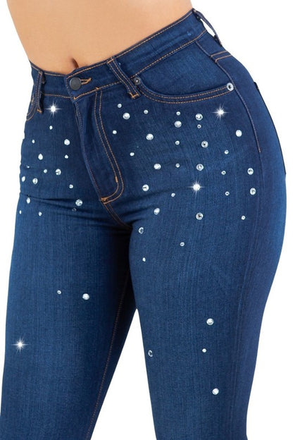 Vegas Glam Bell Bottom High Stretch Dark Jeans 30" Inseam
