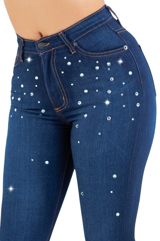 Vegas Glam Bell Bottom High Stretch Dark Jeans 30" Inseam