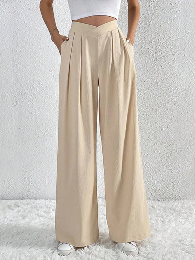 Trendsi Ruched Pants in Beige with a High-Waisted and Wide-Leg Design for Stylish Outfits