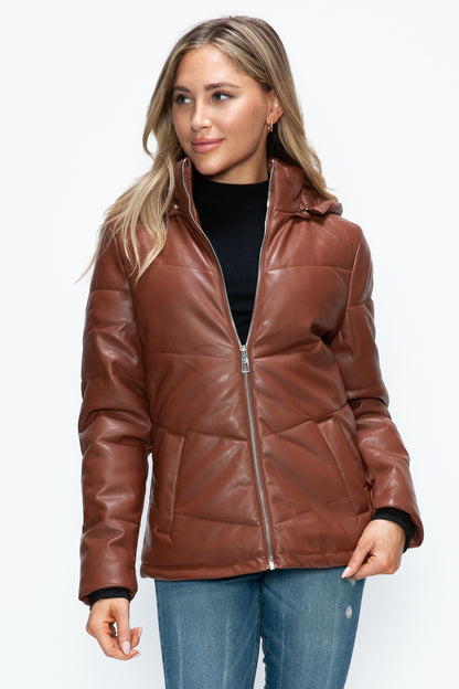 Brandy Pocketed Zip Up Puffer Jacket with Removable Hood