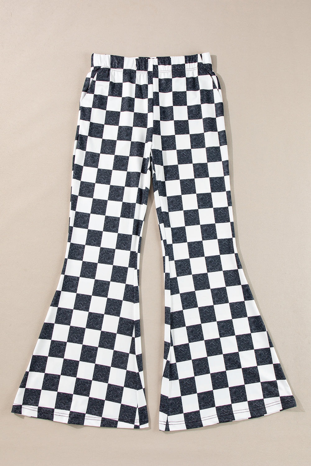 Black Checkerboard High Rise Casual Flared Pants