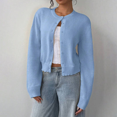 Women's Solid Color Button-Up Cardigan - Ribbed Detail Long Sleeve Knit Open Front Sweater Lightweight Spring&Fall Top - Fashions Envy