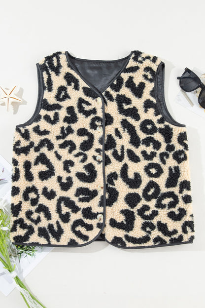 Leopard Button Up Vest Coat - Fashions Envy