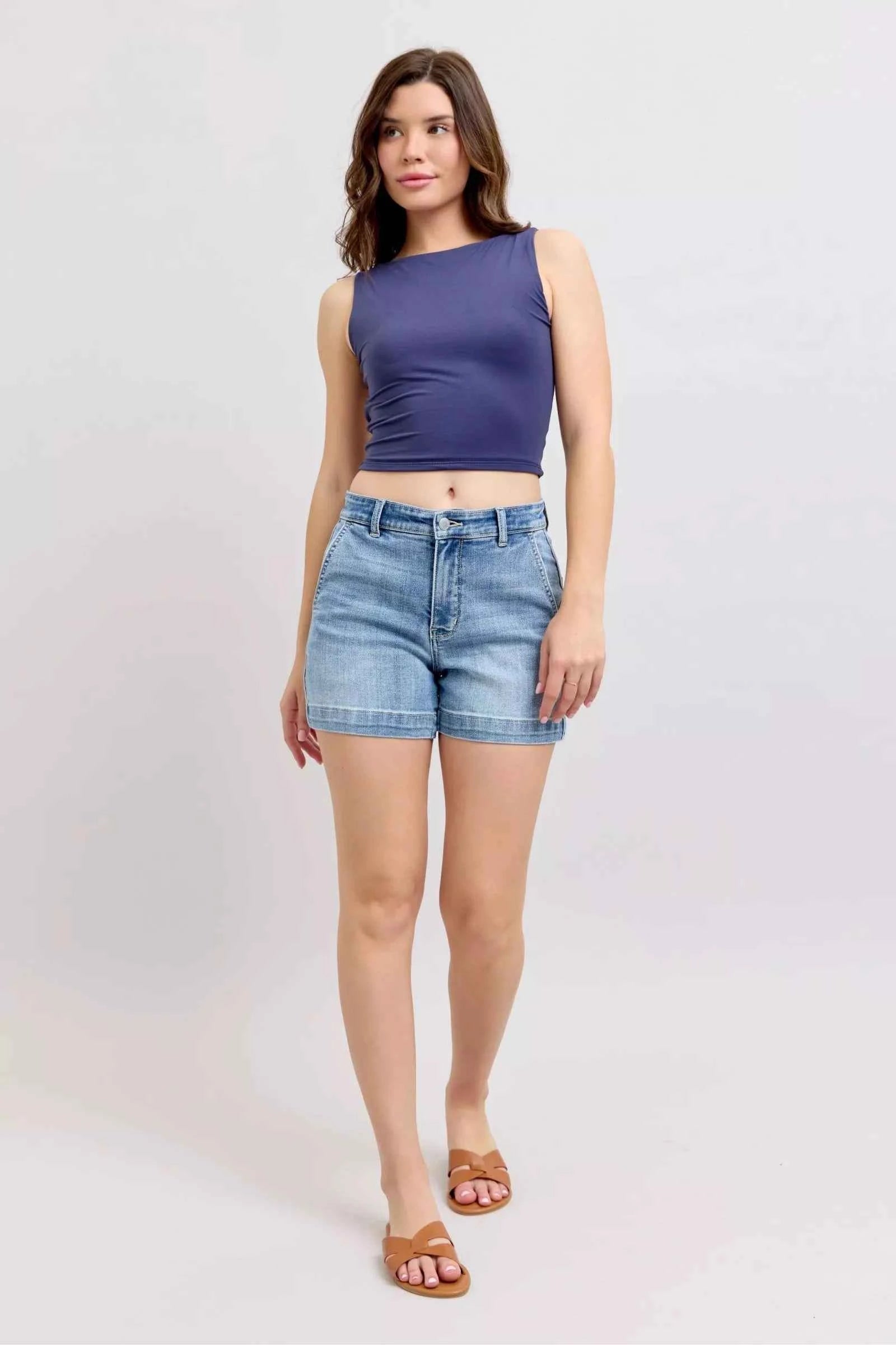 Judy Blue Denim Shorts - Mid Rise Medium Wash