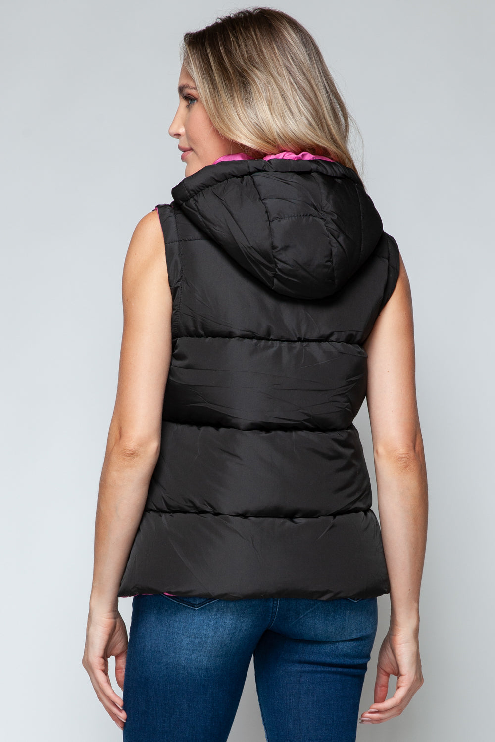 Black/Rose Violet Snap and Zip Closure Hooded Vest