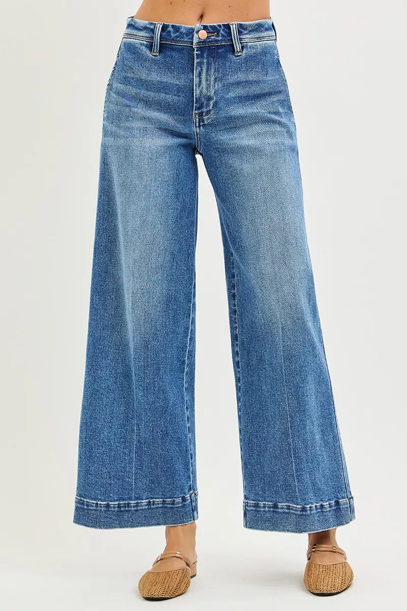 RISEN Wide Leg Jeans - Women's Slouchy Ankle Relaxed - Fashions Envy