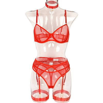 Mesh Garter Set - 4PC Intimate Set with Choker Collar