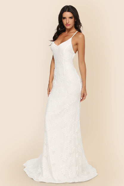 V-Neck Wedding Dress - Elegant Trailing Bridal Gown