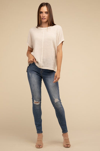 Dolman Short Sleeve Jacquard Sweater - Fashions Envy