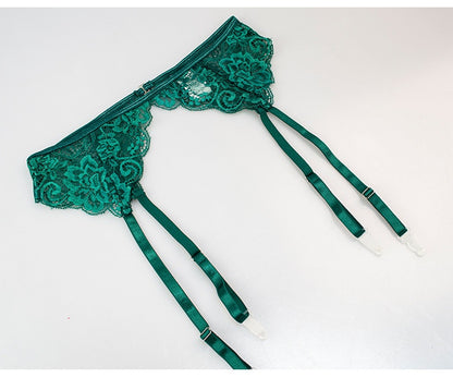 Lace Embroidery Garter Set - 4 Piece T-Back Style - Fashions Envy