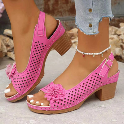 Floral Accent Block Heel Sandals