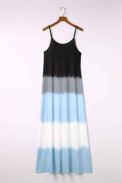 Tie Dye Maxi Dress - Sky Blue Strappy Back Slit