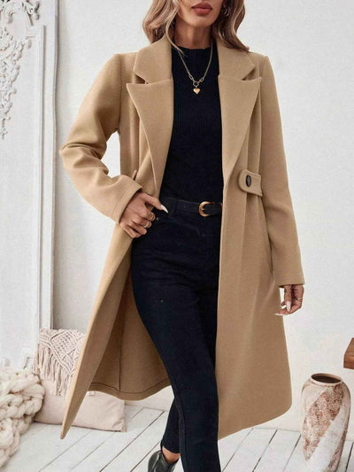 Wool Blend Overcoat - One Button Belted Long Coat - Fashions Envy