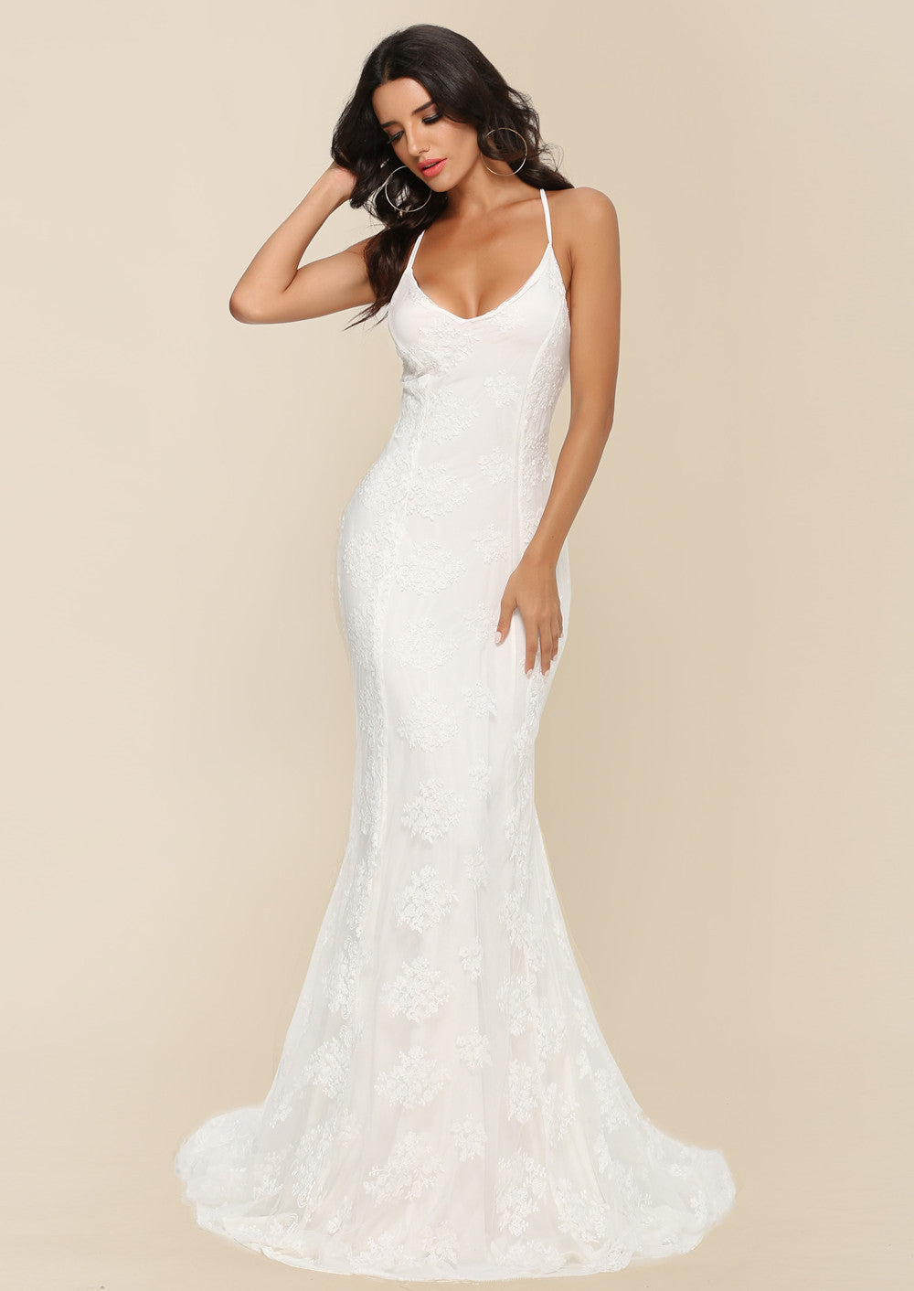 V-Neck Wedding Dress - Elegant Trailing Bridal Gown