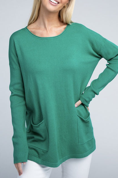 Relaxed Fit Viscose Front Pockets Cozy Sweater