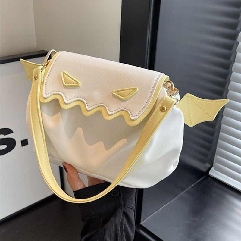 Halloween Pumpkin Crossbody Bag - Cartoon Shoulder Bag with Wings
