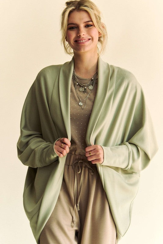 Sage Dolman Long Sleeve Open Front Jacket