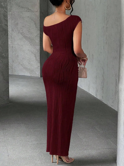 Asymmetrical One Shoulder Bodycon Maxi Dress - Fashions Envy