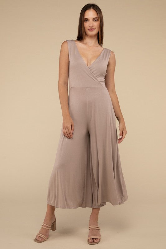 Surplice Neckline Sleeveless Relaxed Jumpsuit