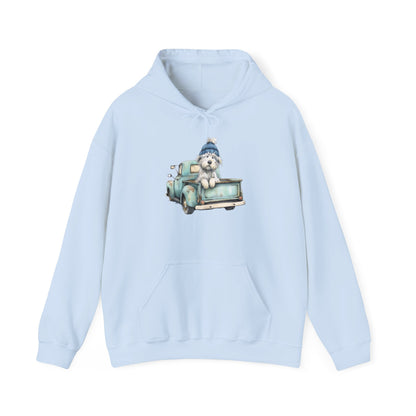 Vintage Truck Pup Hoodie - Cozy Winter Dog Lover Sweatshirt