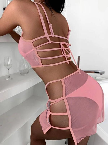 Peek a Boo Mesh Cover Sexy Bikini Swimsuit