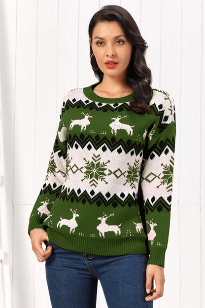 Reindeer Round Neck Sweater - Fashions Envy