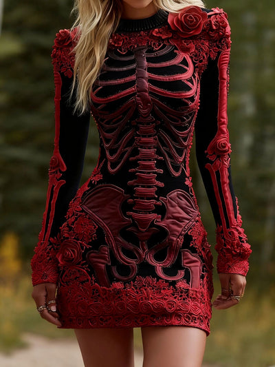 Skeleton Mini Dress - 3D Floral Halloween Costume