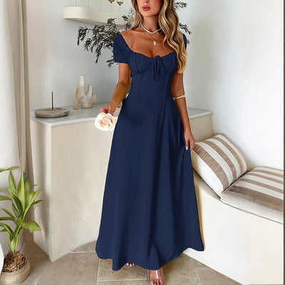 Women's Bohemian Backless Flowy Ruffled Maxi Dress with Adjustable Belt - Summer Vacation