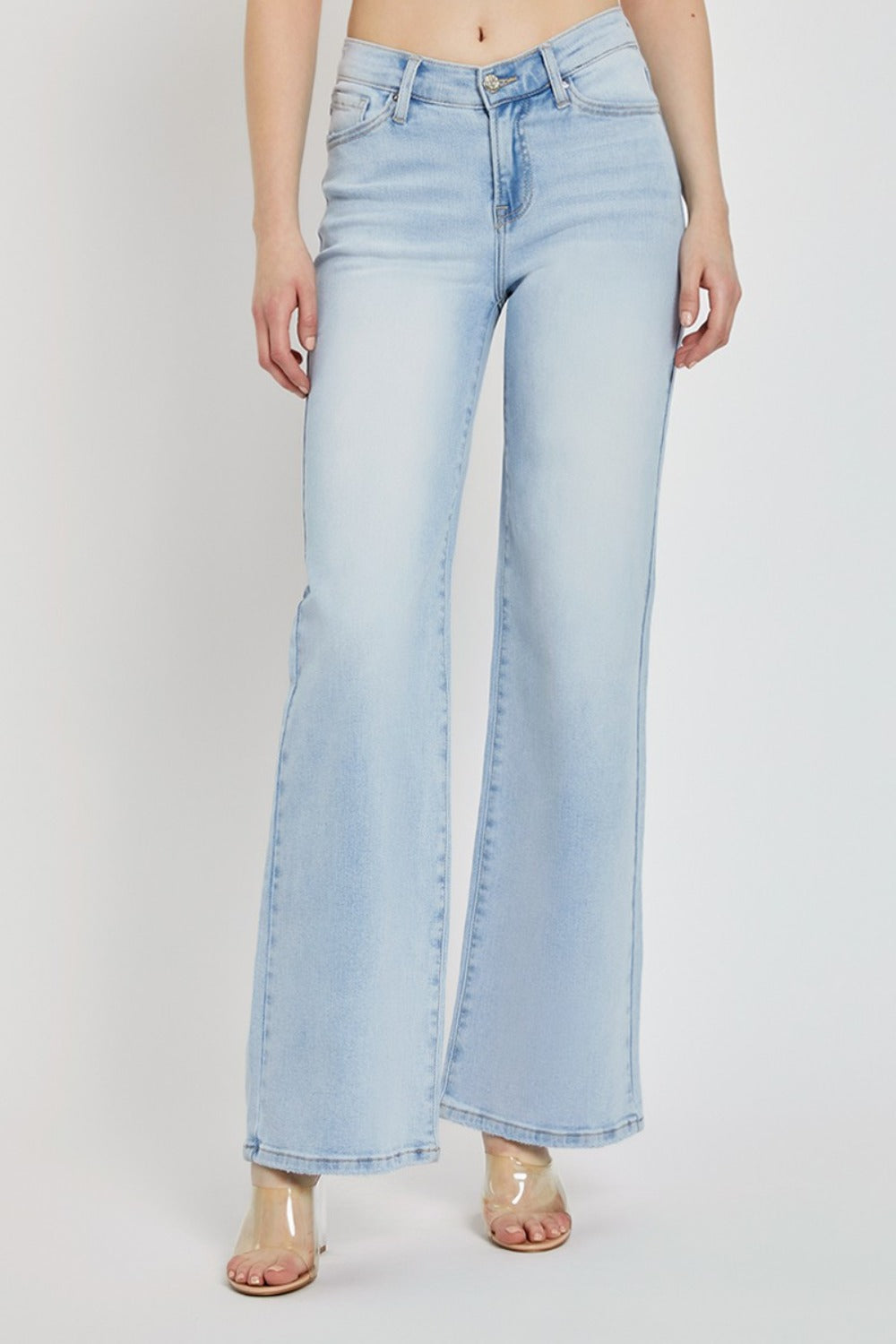 RISEN Full Size Wide Leg V Dipped Front Waist Jeans - Fashions Envy