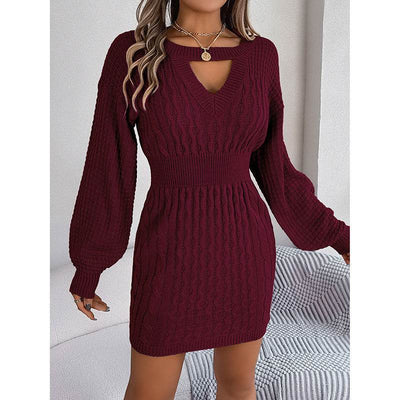 Womens Long Sleeve Sweater Dress Sexy Cut Out Bodycon Mini Fall Dress Trendy Ribbed Ladies Winter Sweater - Fashions Envy