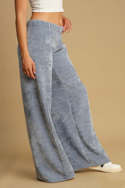 Light Blue Elastic Waist Wide Leg Pants