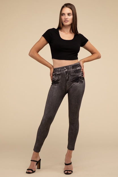 Casual High Rise Waist Denim Fitted Leggings