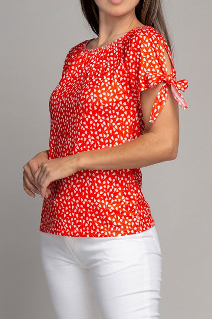 Short Sleeve Tie Trim Blouse