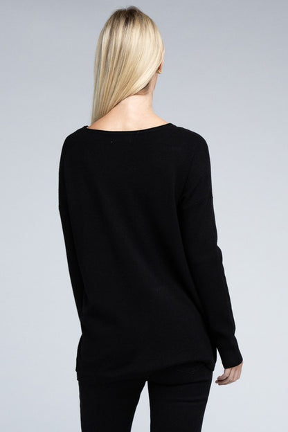 Relaxed Fit Viscose Front Pockets Cozy Sweater