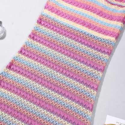 Pink Striped Two-Piece Set - Backless Tube Top Maxi Skirt