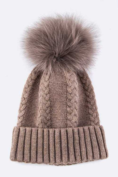 EMMEZ Raccoon Fur PomPom Cashmere Beanie