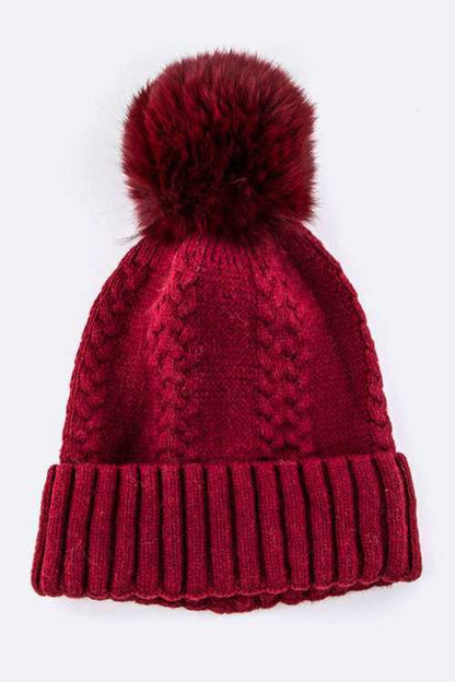 EMMEZ Raccoon Fur PomPom Cashmere Beanie