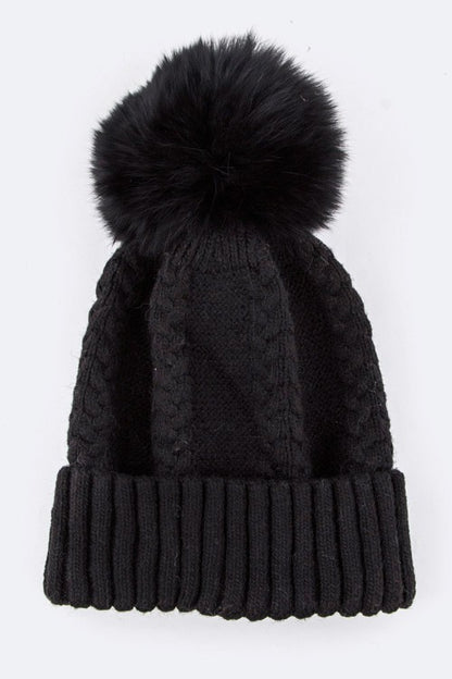 EMMEZ Raccoon Fur PomPom Cashmere Beanie