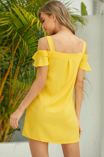 Cold-Shoulder Yellow Mini Dress