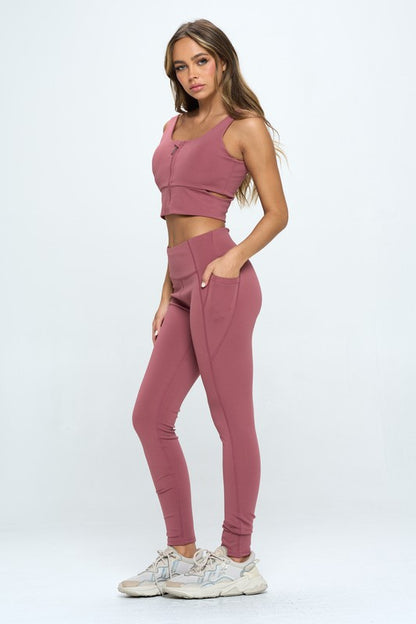 Zip Up Crop Sports Tank Top & Leggings Set