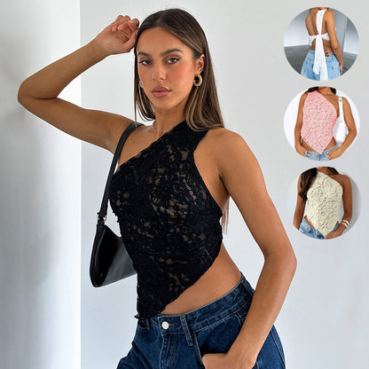 Lace Backless Top - Asymmetrical Summer Tank Top