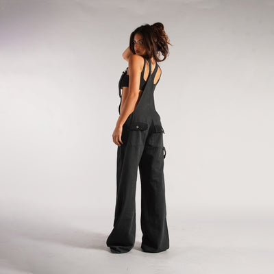 Denim Overalls - Y2K Zipper Suspender Wide Leg Jeans