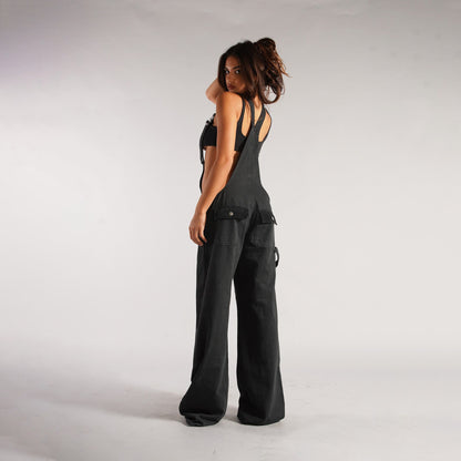 Denim Overalls - Y2K Zipper Suspender Wide Leg Jeans
