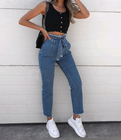 High Waisted Washed Pencil Jeans - Plus Size Denim Pants