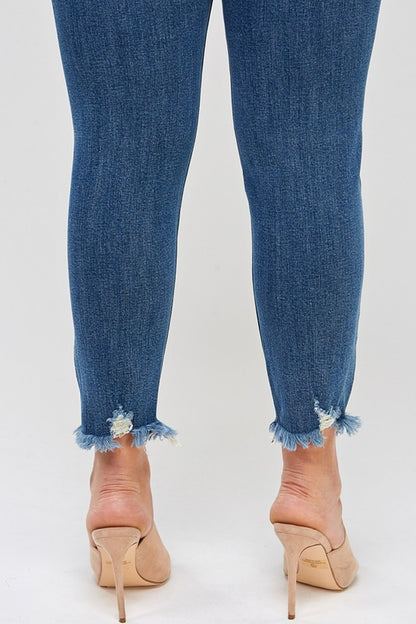 Plus Size High Rise Distressed Ankle Skinny Jeans