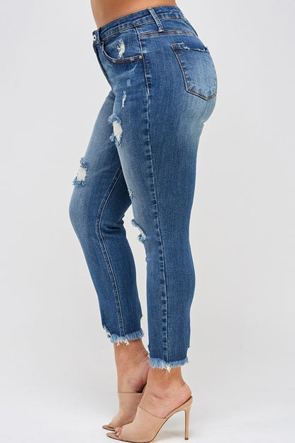 Plus Size High Rise Distressed Ankle Skinny Jeans