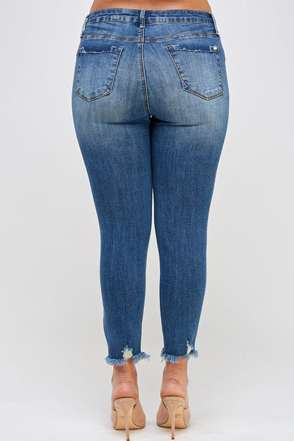 Plus Size High Rise Distressed Ankle Skinny Jeans