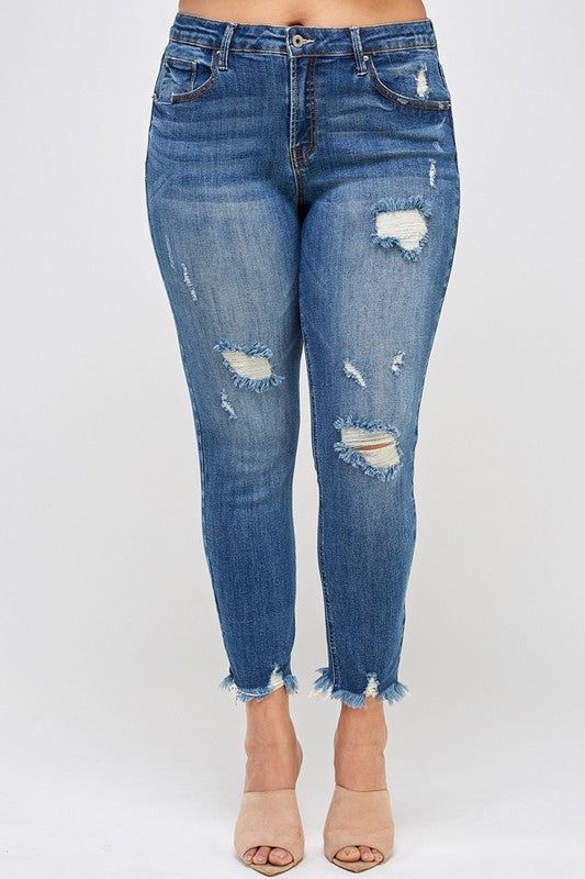 Plus Size High Rise Distressed Ankle Skinny Jeans