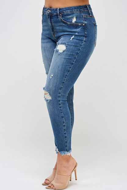 Plus Size High Rise Distressed Ankle Skinny Jeans